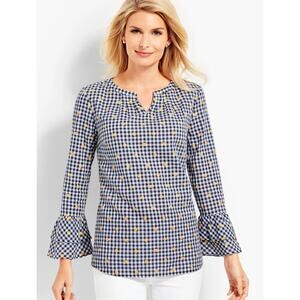 Talbots Gingham Embroidered-Flower Popover Size Mp 100% cotton